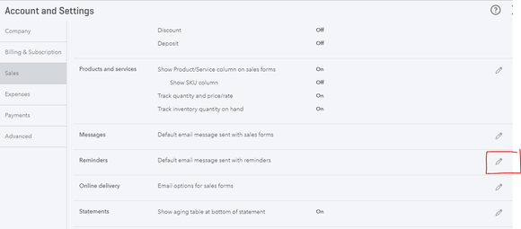 screenshot of quickbooks online dashboard for setting up an invoice