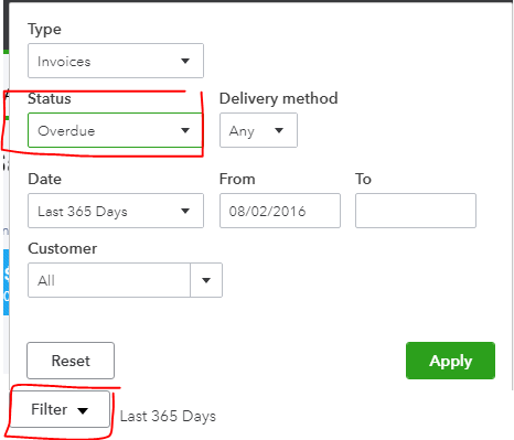 screenshot of quickbooks online for setting up an invoice reminder